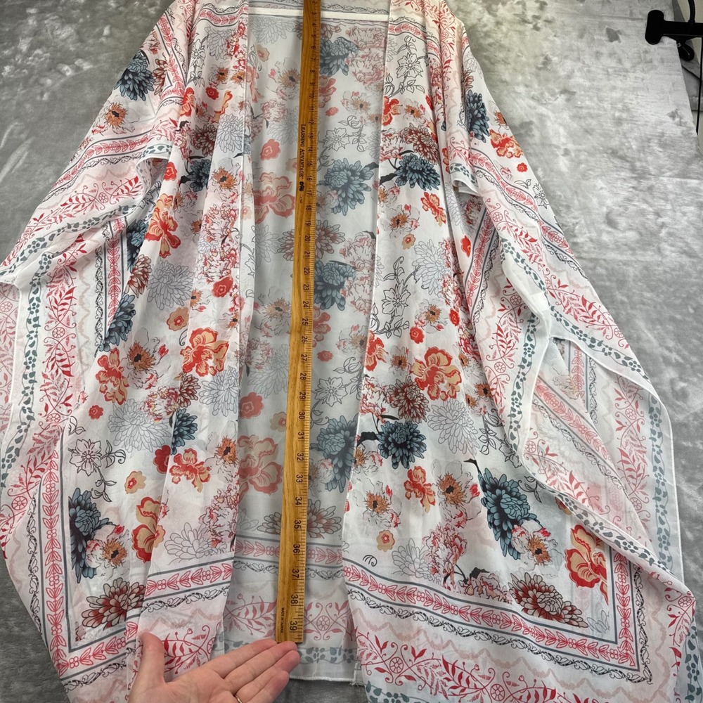 Unbranded Floral Kimono Cover Up Women One Size White Multicolor Draped (1685) - Picture 7 of 8